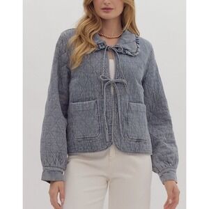 Entro Quilted Denim Collared Jacket Small Cottagecore Coastal Boho